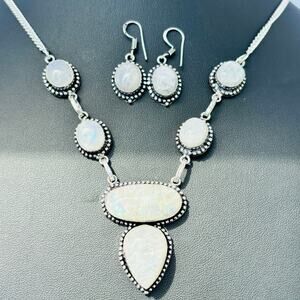 925 Sterling Rainbow Moonstone Necklace & Earring Set